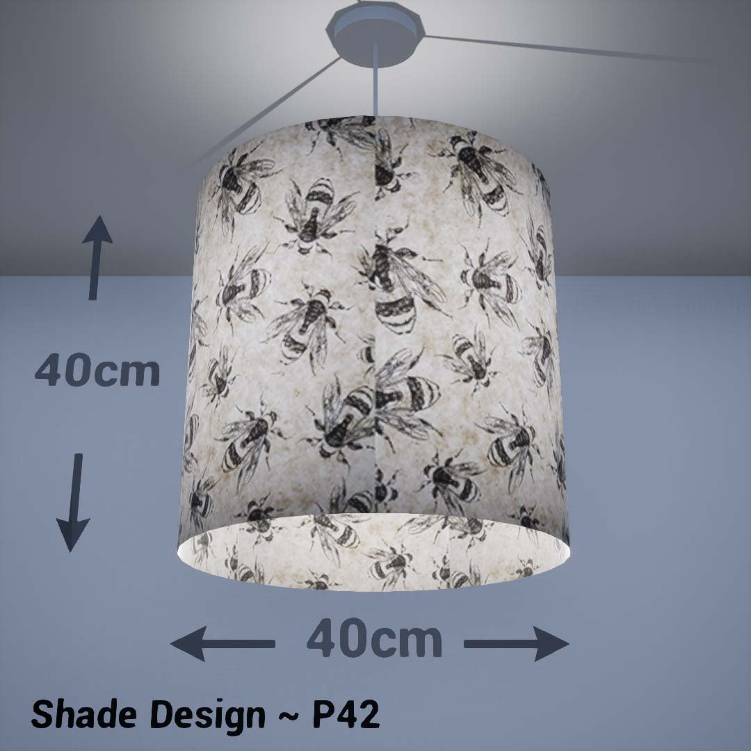 Drum Lamp Shade - P42 - Bees Screen Print on Natural Lokta, 40cm(d) x 40cm(h) - Imbue Lighting