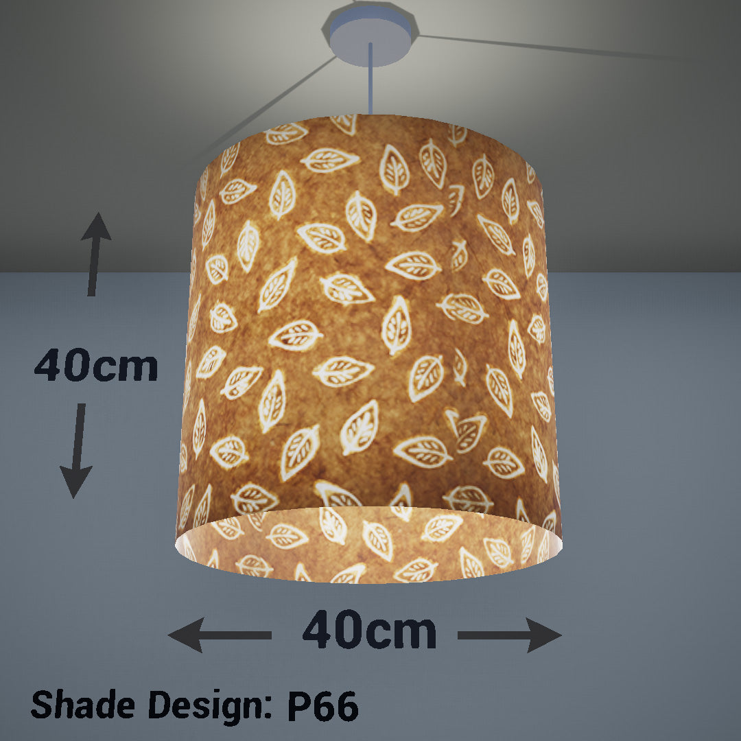 Drum Lamp Shade - P66 - Batik Leaf on Camel, 40cm(d) x 40cm(h) - Imbue Lighting