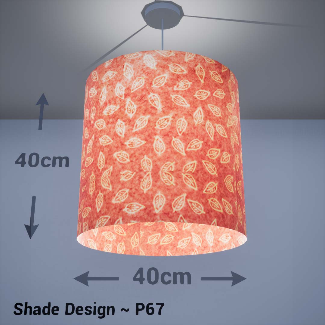 Drum Lamp Shade - P67 - Batik Leaf on Pink, 40cm(d) x 40cm(h) - Imbue Lighting