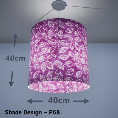 Drum Lamp Shade - P68 - Batik Leaf on Purple, 40cm(d) x 40cm(h) - Imbue Lighting