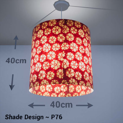 Drum Lamp Shade - P76 - Batik Star Flower Red, 40cm(d) x 40cm(h) - Imbue Lighting