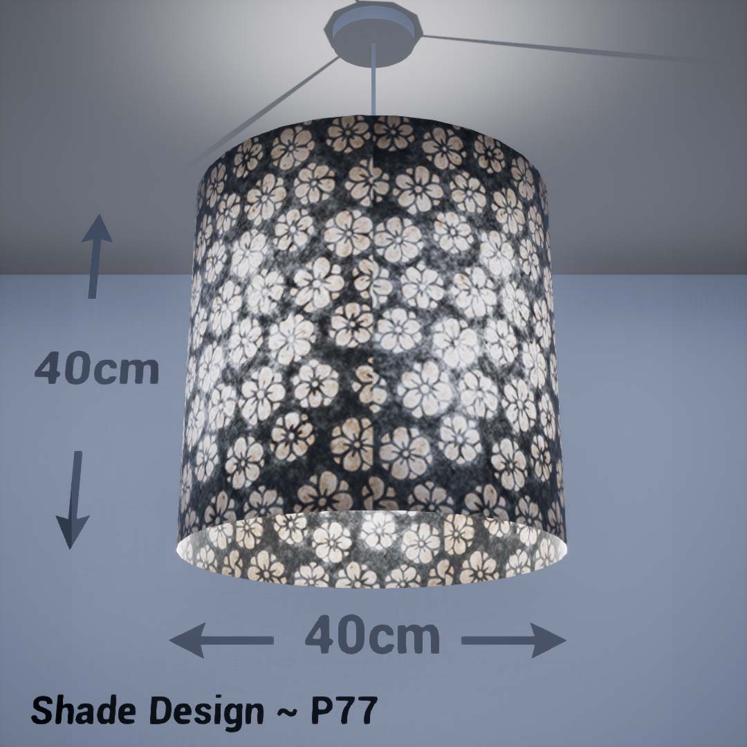 Drum Lamp Shade - P77 - Batik Star Flower Grey, 40cm(d) x 40cm(h) - Imbue Lighting