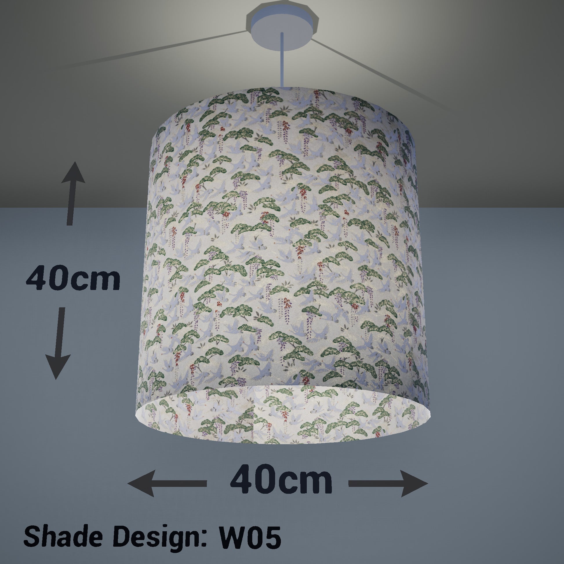 Drum Lamp Shade - W05 ~ Cranes, 40cm(d) x 40cm(h) - Imbue Lighting