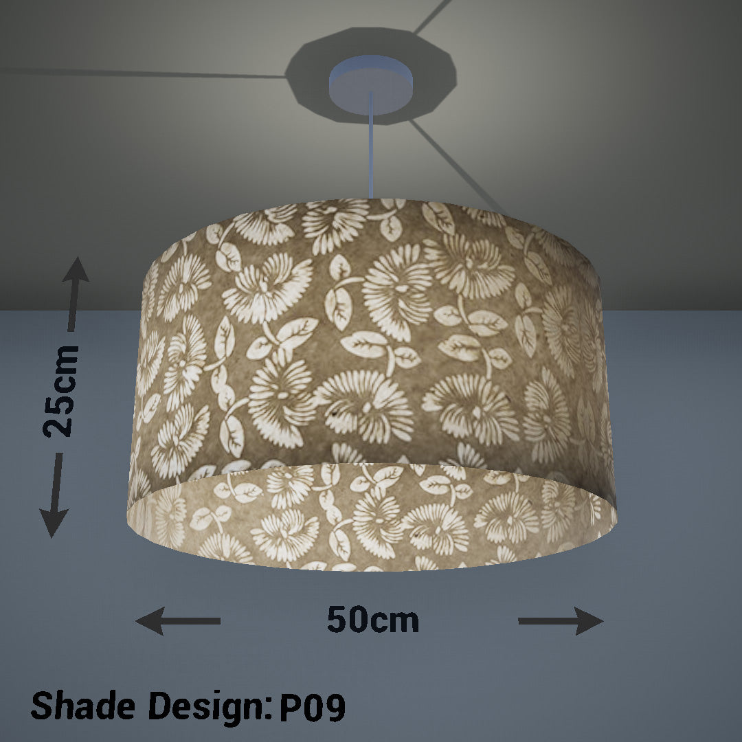Drum Lamp Shade - P09 - Batik Peony on Natural, 50cm(d) x 25cm(h)
