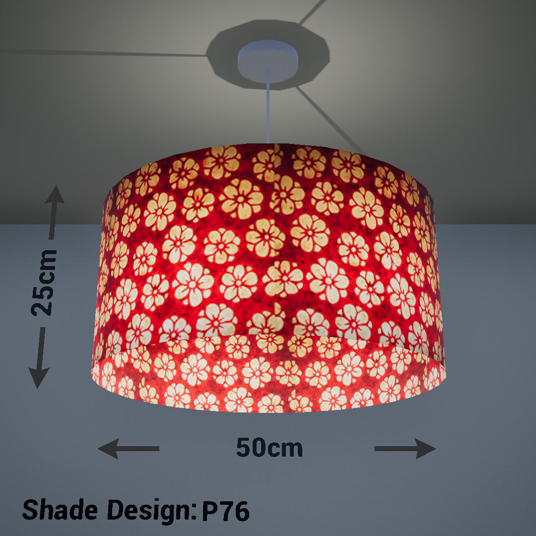 Drum Lamp Shade - P76 - Batik Star Flower Red, 50cm(d) x 25cm(h)