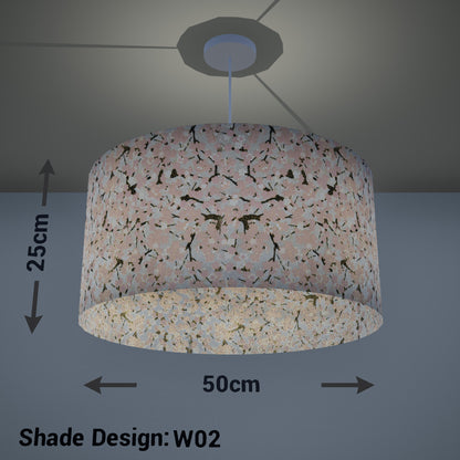 Drum Lamp Shade - W02 - Pink Cherry Blossom on Grey, 50cm(d) x 25cm(h)
