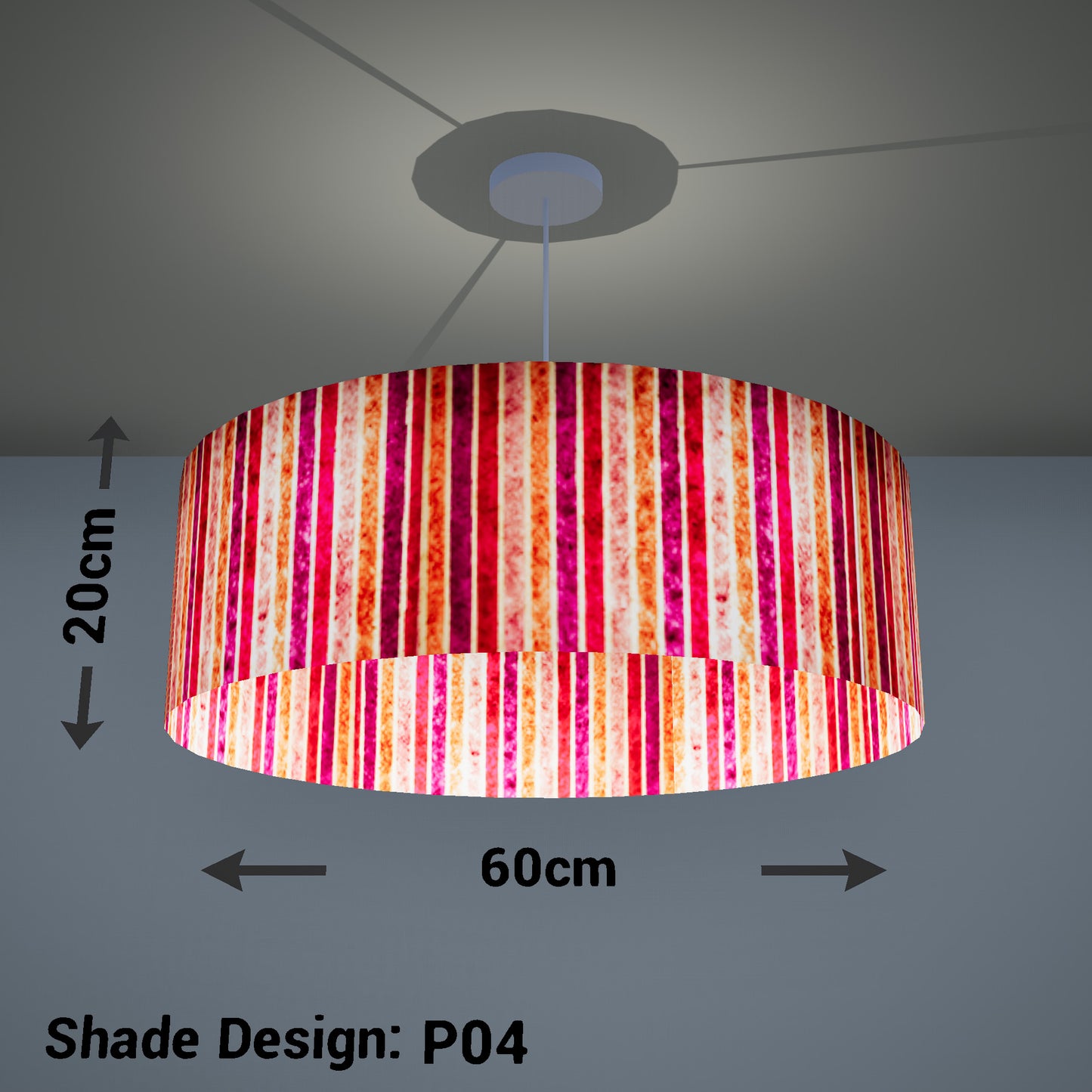 Drum Lamp Shade - P04 - Batik Stripes Pink, 60cm(d) x 20cm(h)