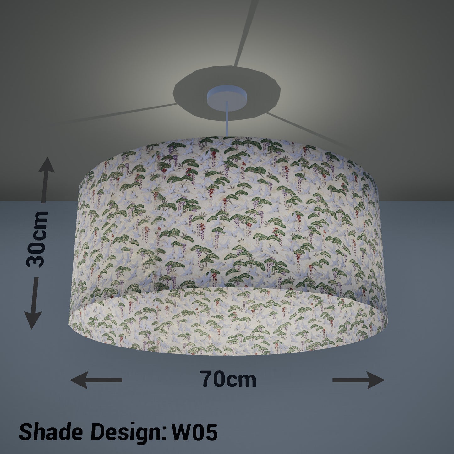 Drum Lamp Shade - W05 ~ Cranes, 70cm(d) x 30cm(h) - Imbue Lighting