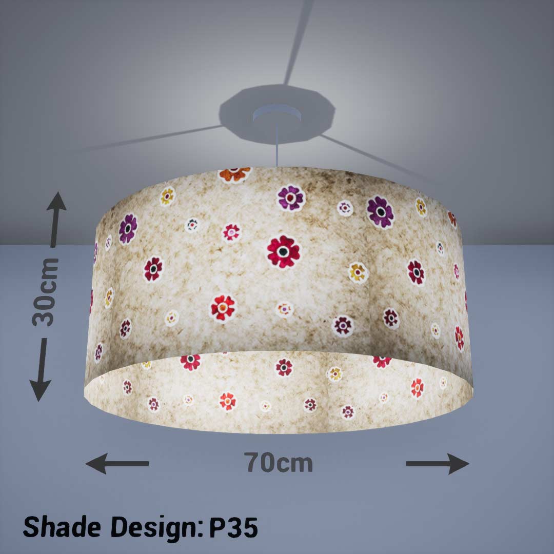 Drum Lamp Shade - P35 - Batik Multi Flower on Natural, 70cm(d) x 30cm(h) - Imbue Lighting