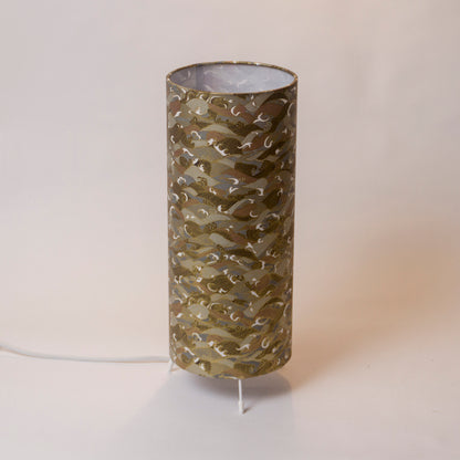 Free Standing Table Lamp Small - W03 - Gold Waves on Grey Screen Printed Washi
