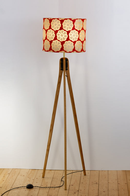 Oak Tripod Floor Lamp - P18 - Batik Big Flower on Red