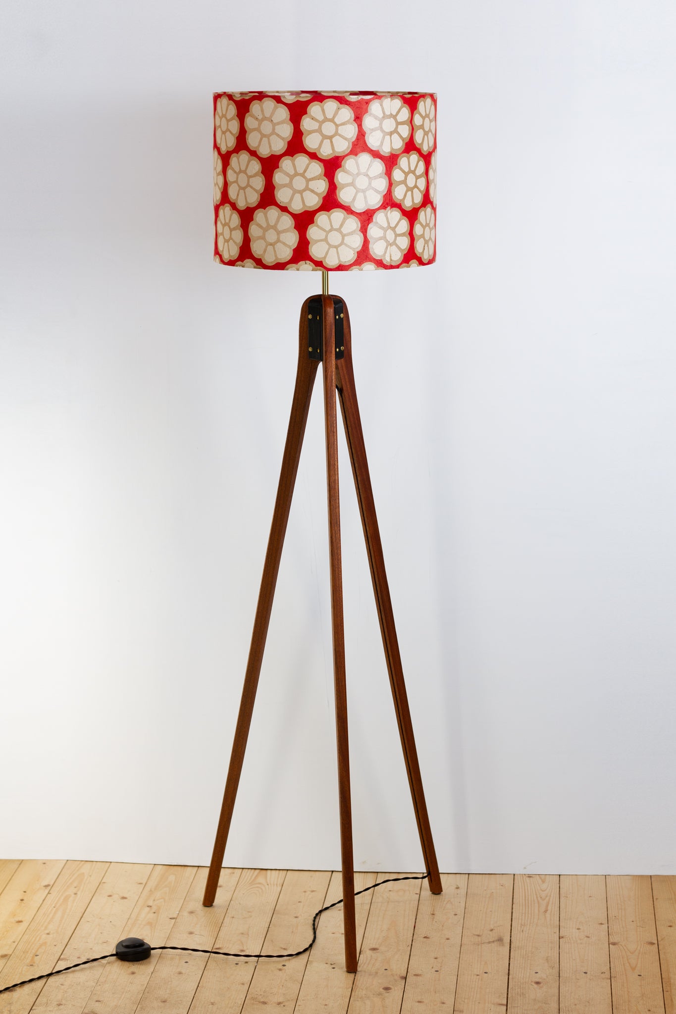 Sapele Tripod Floor Lamp - P18 - Batik Big Flower on Red