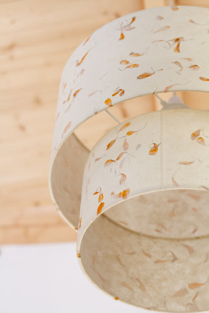 2 Tier Lamp Shade - P32 - Marigold Petals on Natural Lokta, 40cm x 20cm & 30cm x 15cm