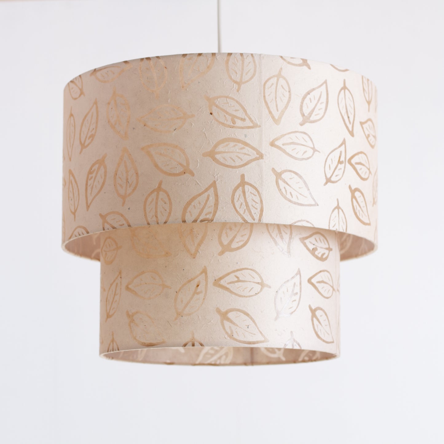 2 Tier Lamp Shade - P28 - Batik Leaf on Natural, 40cm x 20cm & 30cm x 15cm