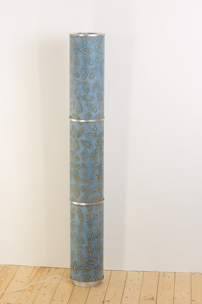 3 Panel Floor Lamp - P31 - Batik Leaf on Blue, 20cm(d) x 1.4m(h)