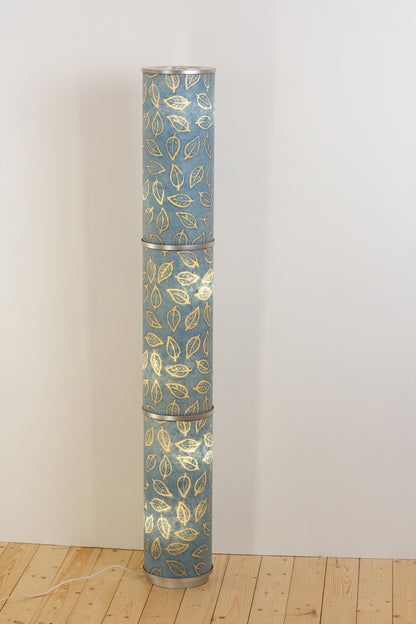 3 Panel Floor Lamp - P31 - Batik Leaf on Blue, 20cm(d) x 1.4m(h)