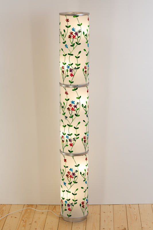 3 Panel Floor Lamp - P43 - Embroidered Flowers on White, 20cm(d) x 1.4m(h)