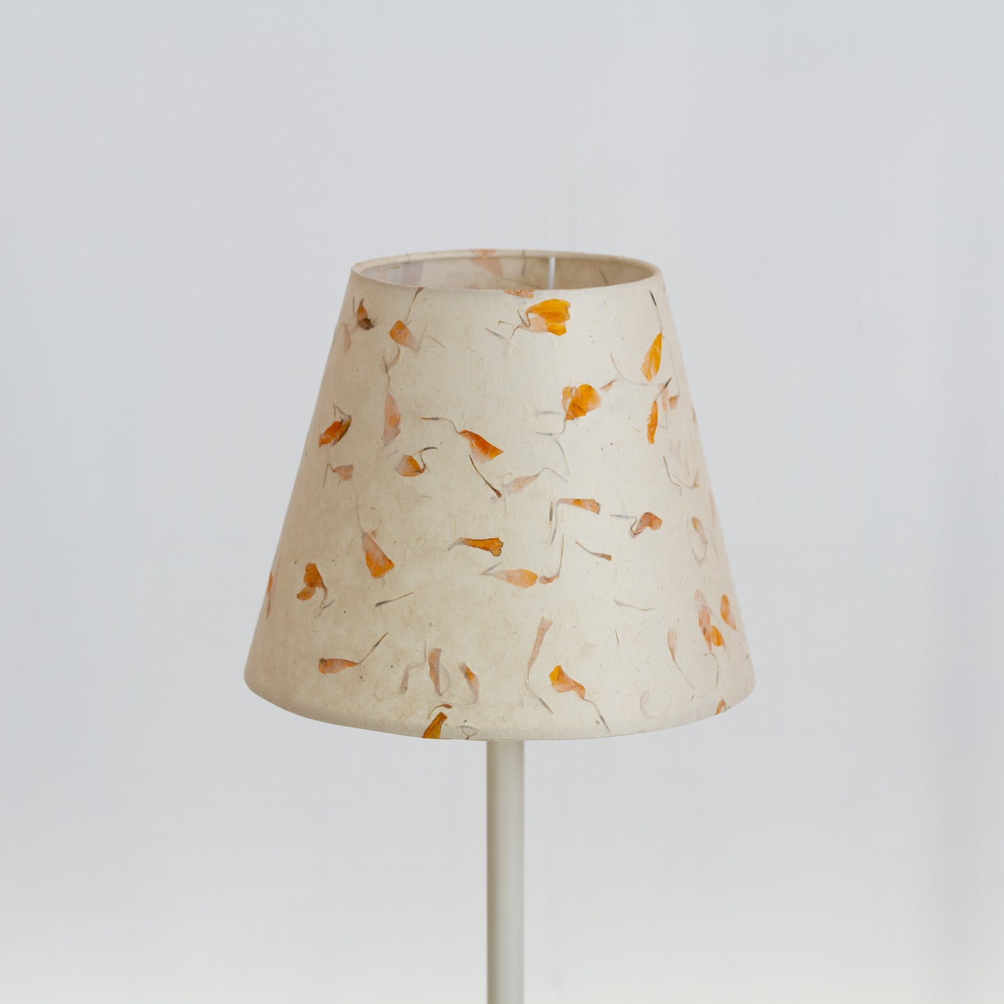 Conical Lamp Shade P32 - Marigold Petals on Natural Lokta, 15cm(top) x 25cm(bottom) x 20cm(height)
