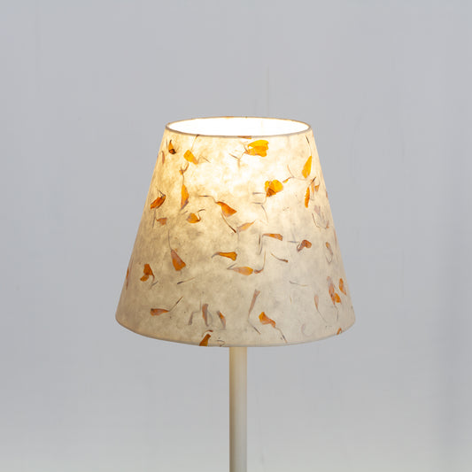 Conical Lamp Shade P32 - Marigold Petals on Natural Lokta, 15cm(top) x 25cm(bottom) x 20cm(height)