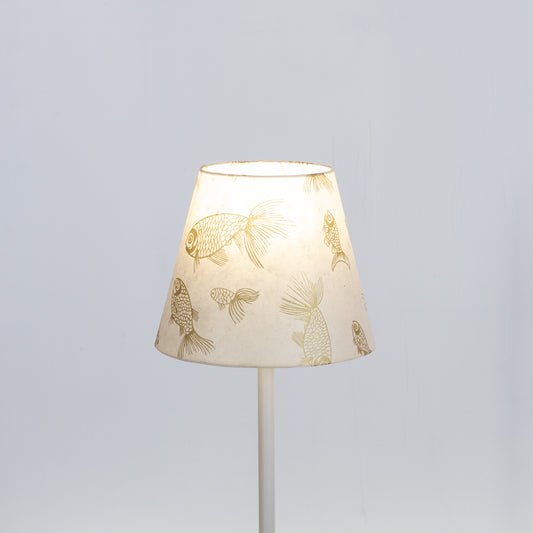Conical Lamp Shade P40 - Gold Fish Screen Print on Natural Lokta, 15cm(top) x 25cm(bottom) x 20cm(height)