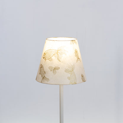 Conical Lamp Shade P40 - Gold Fish Screen Print on Natural Lokta, 15cm(top) x 25cm(bottom) x 20cm(height)