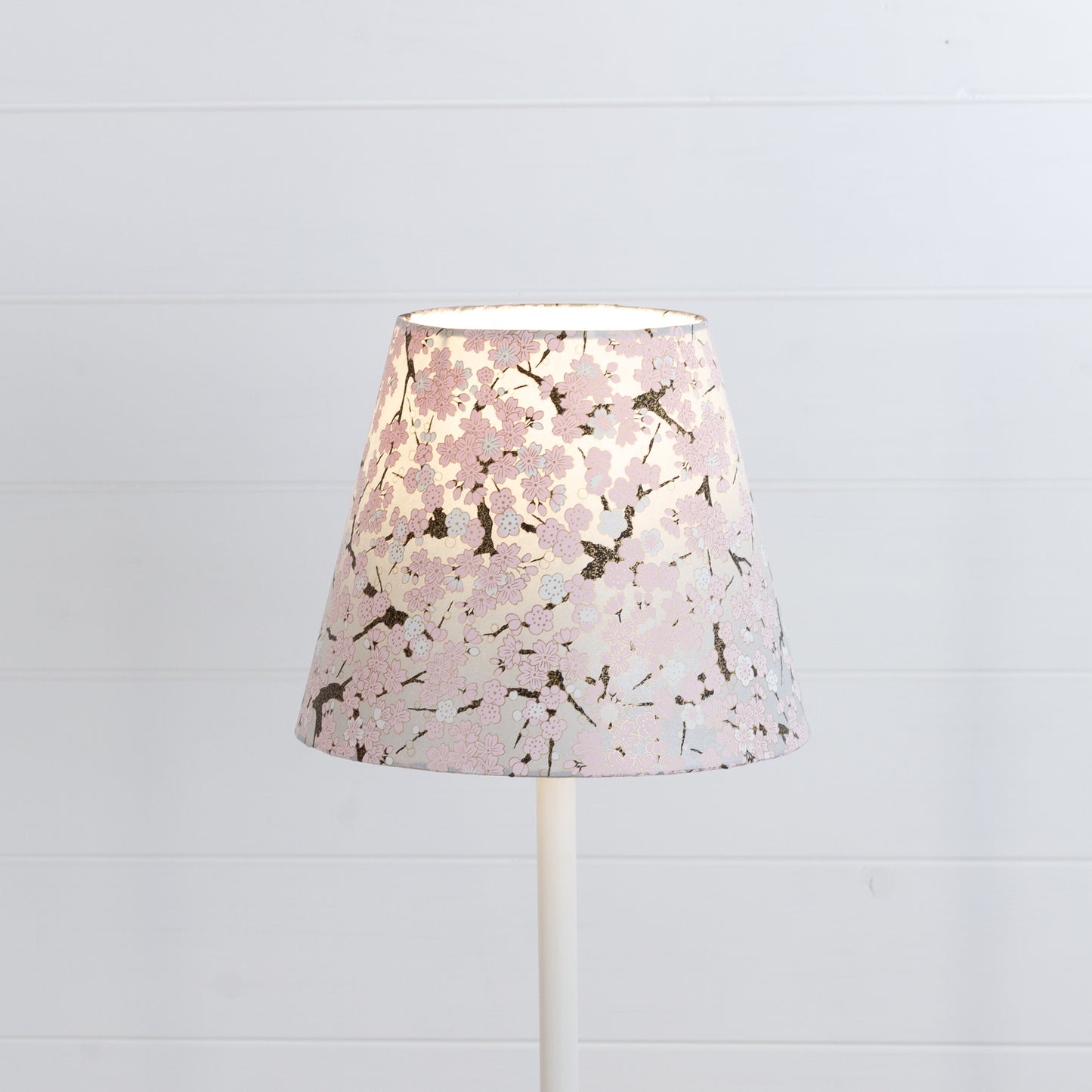 Conical Lamp Shade W02 ~ Pink Cherry Blossom on Grey, 15cm(top) x 25cm(bottom) x 20cm(height)