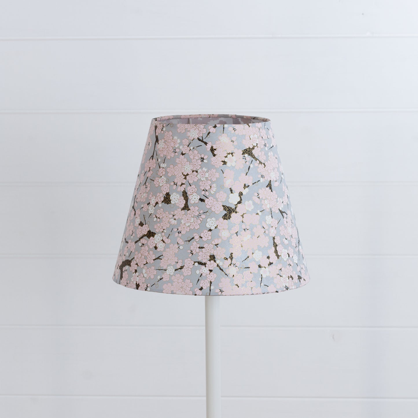 Conical Lamp Shade W02 ~ Pink Cherry Blossom on Grey, 15cm(top) x 25cm(bottom) x 20cm(height)