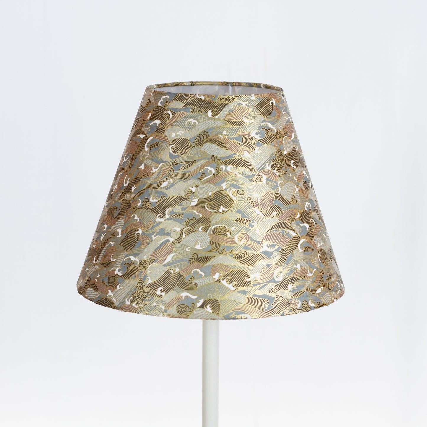 Conical Lamp Shade W03 - Gold Waves on Greys, 15cm(top) x 30cm(bottom) x 22cm(height)
