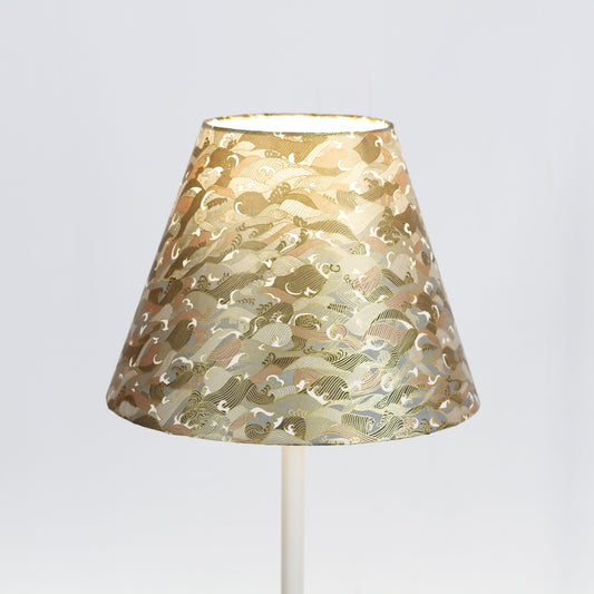 Conical Lamp Shade W03 - Gold Waves on Greys, 15cm(top) x 30cm(bottom) x 22cm(height)