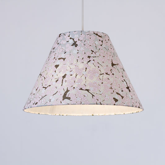 Conical Lamp Shade (Pendant) - W02 ~ Pink Cherry Blossom on Grey, 15cm Top, 35cm Bottom, 22cm Height
