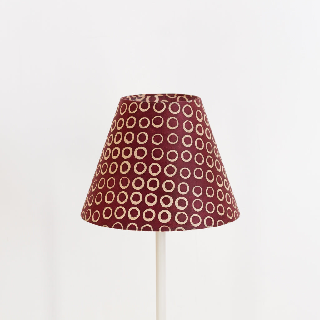 Conical Lamp Shade P73 - Batik Cranberry Circles, 15cm(top) x 30cm(bottom) x 22cm(height)