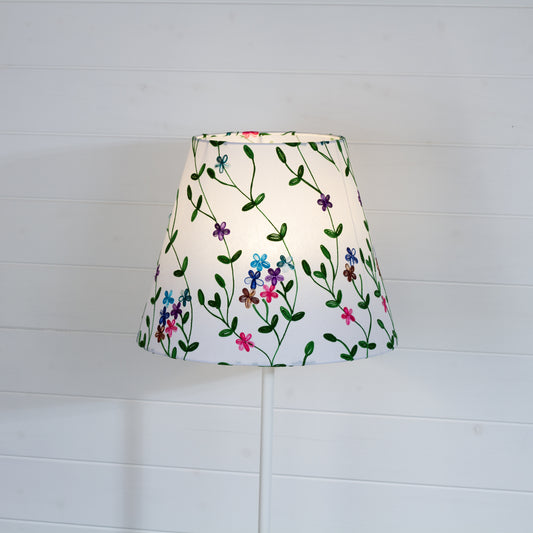 Conical Lamp Shade P43 - Embroidered Flowers on White, 23cm(top) x 40cm(bottom) x 31cm(height)