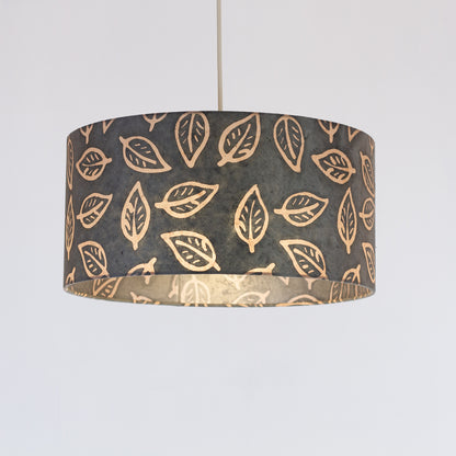 Drum Lamp Shade - B124 ~ Batik Leaf Grey, 35cm(d) x 20cm(h)
