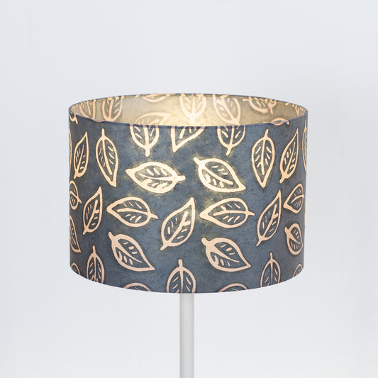 Drum Lamp Shade - B124 ~ Batik Leaf Grey, 30cm(d) x 20cm(h)