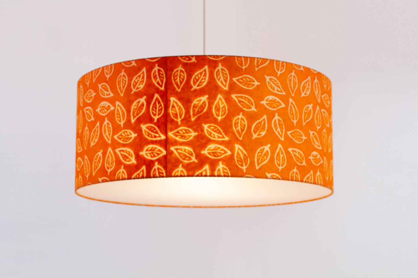 Drum Lamp Shade - B123 ~ Batik Leaf Orange, 70cm(d) x 30cm(h)
