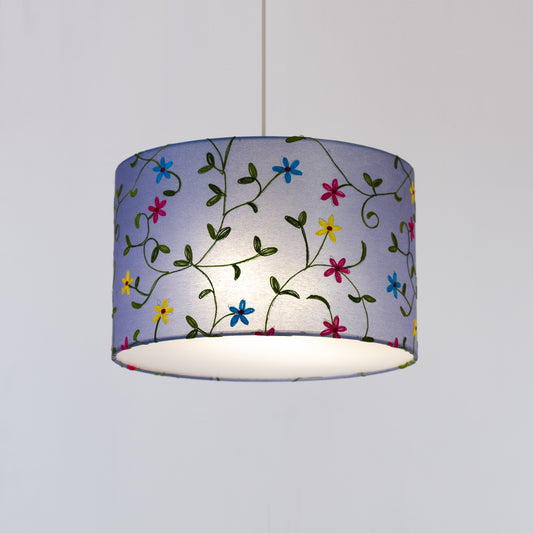 Drum Lamp Shade - P46 ~ Embroidered Evening Blue, 40cm(d) x 25cm(h)