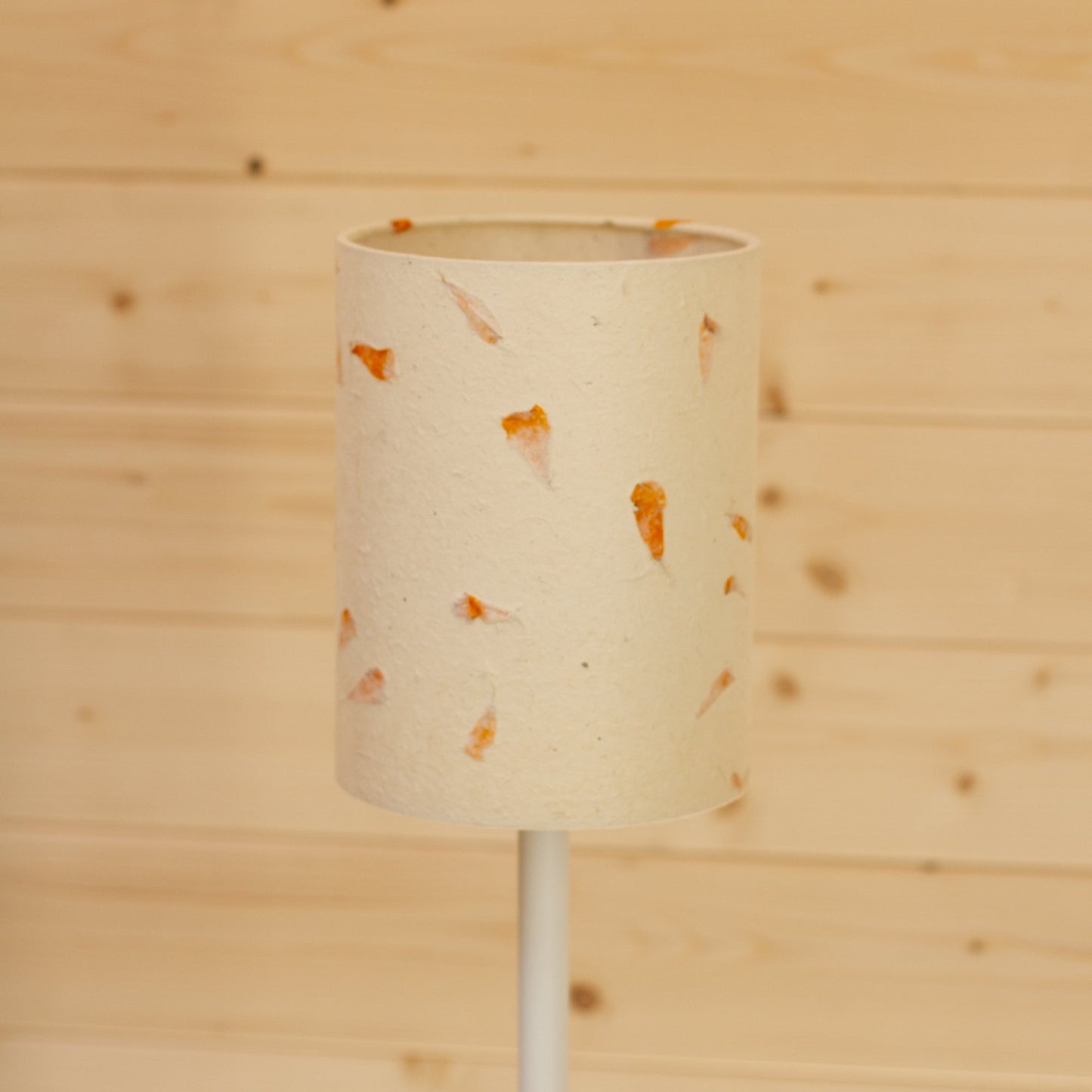 Drum Lamp Shade - P32 ~ Marigold Petals on Natural Lokta, 15cm(diameter)
