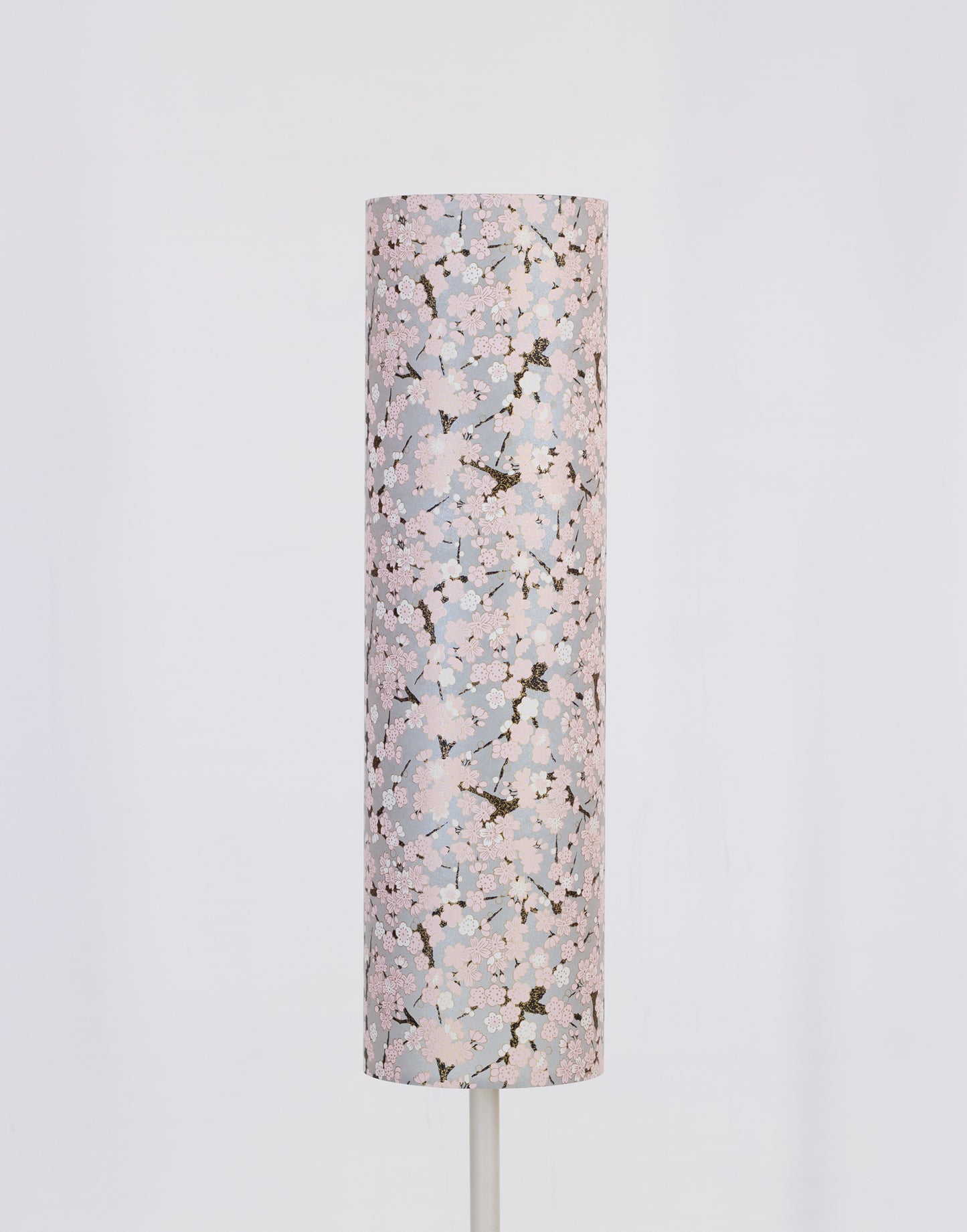 Drum Lamp Shade - W02 ~ Pink Cherry Blossom on Grey, 15cm(diameter) x 55cm(h)