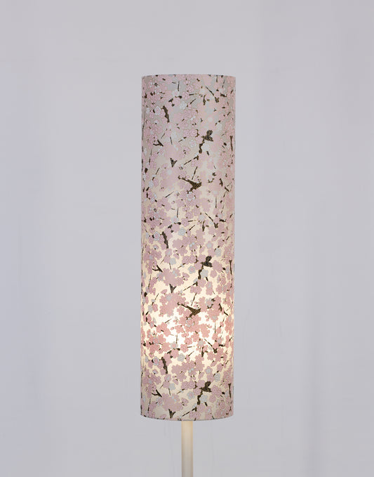 Drum Lamp Shade - W02 ~ Pink Cherry Blossom on Grey, 15cm(diameter) x 55cm(h)