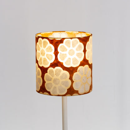 Drum Lamp Shade - P20 - Batik Big Flower on Brown, 20cm(d) x 20cm(h)
