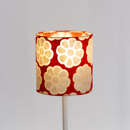 Drum Lamp Shade - P18 - Batik Big Flower on Red, 20cm(d) x 20cm(h)