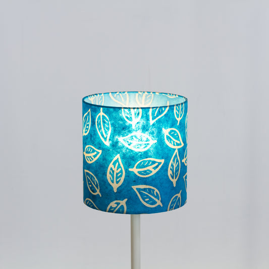 Drum Lamp Shade - B125 ~ Batik Leaf Teal, 20cm(d) x 20cm(h)