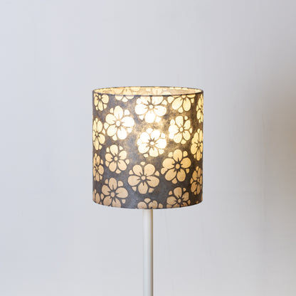 Drum Lamp Shade - P77 - Batik Star Flower Grey, 20cm(d) x 20cm(h)