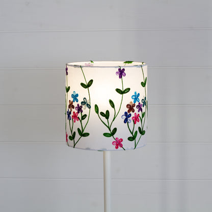 Drum Lamp Shade - P43 - Embroidered Flowers on White, 20cm(d) x 20cm(h)