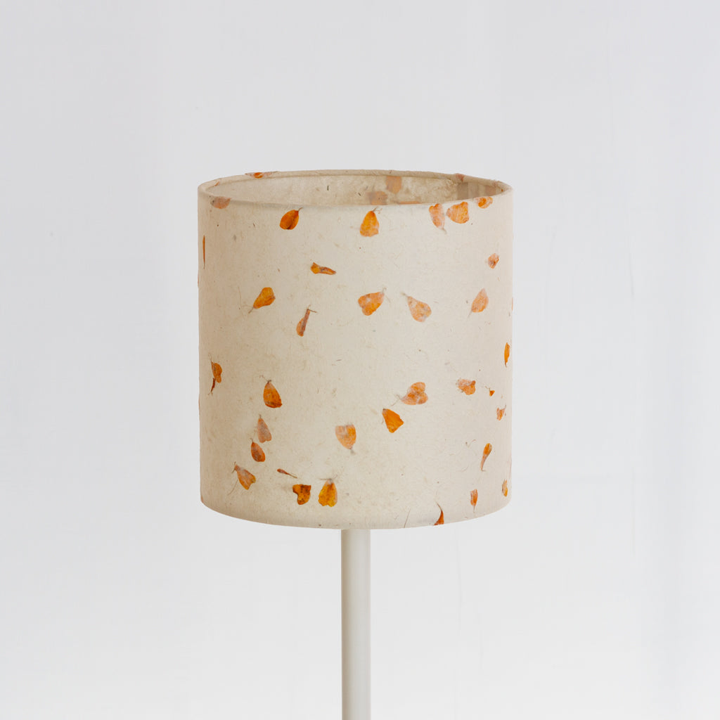 Drum Lamp Shade - P32 - Marigold Petals on Natural Lokta, 20cm(d) x 20cm(h)