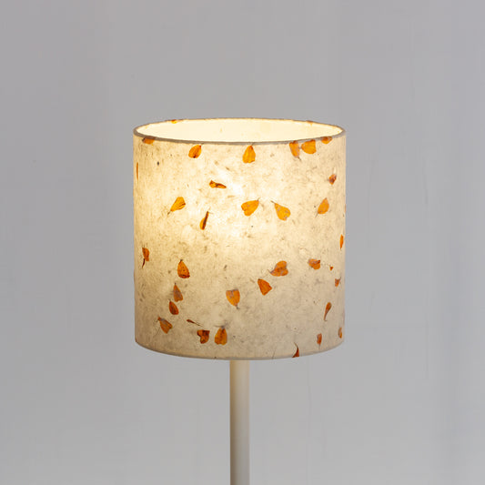 Drum Lamp Shade - P32 - Marigold Petals on Natural Lokta, 20cm(d) x 20cm(h)