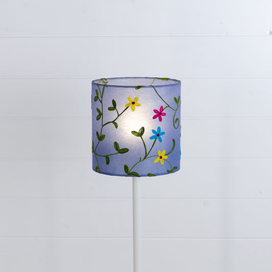 Drum Lamp Shade - P46 ~ Embroidered Evening Blue, 20cm(d) x 20cm(h)