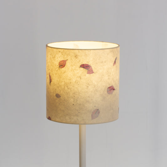 Drum Lamp Shade - P33 - Rose Petals on Natural Lokta, 20cm(d) x 20cm(h)