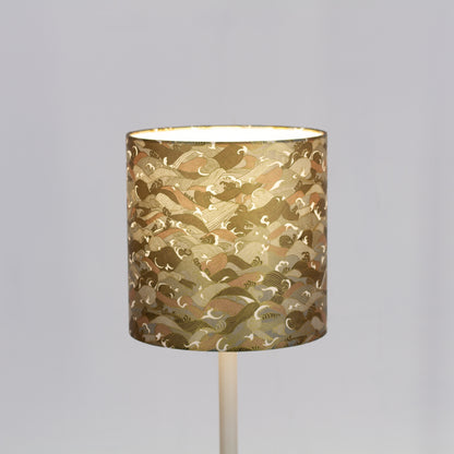 Drum Lamp Shade - W03 ~ Gold Waves on Greys, 20cm(d) x 20cm(h)