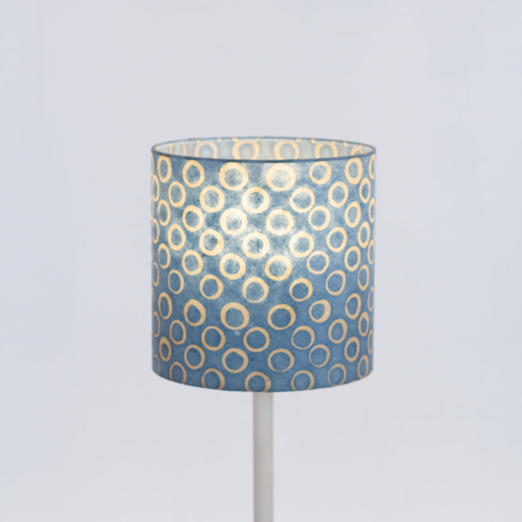 Drum Lamp Shade - P72 - Batik Blue Circles, 20cm(d) x 20cm(h)